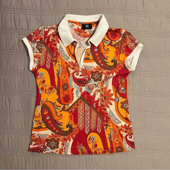 Bogner Tops - Bogner Red and Orange Paisley Polo Short Sleeve Shirt